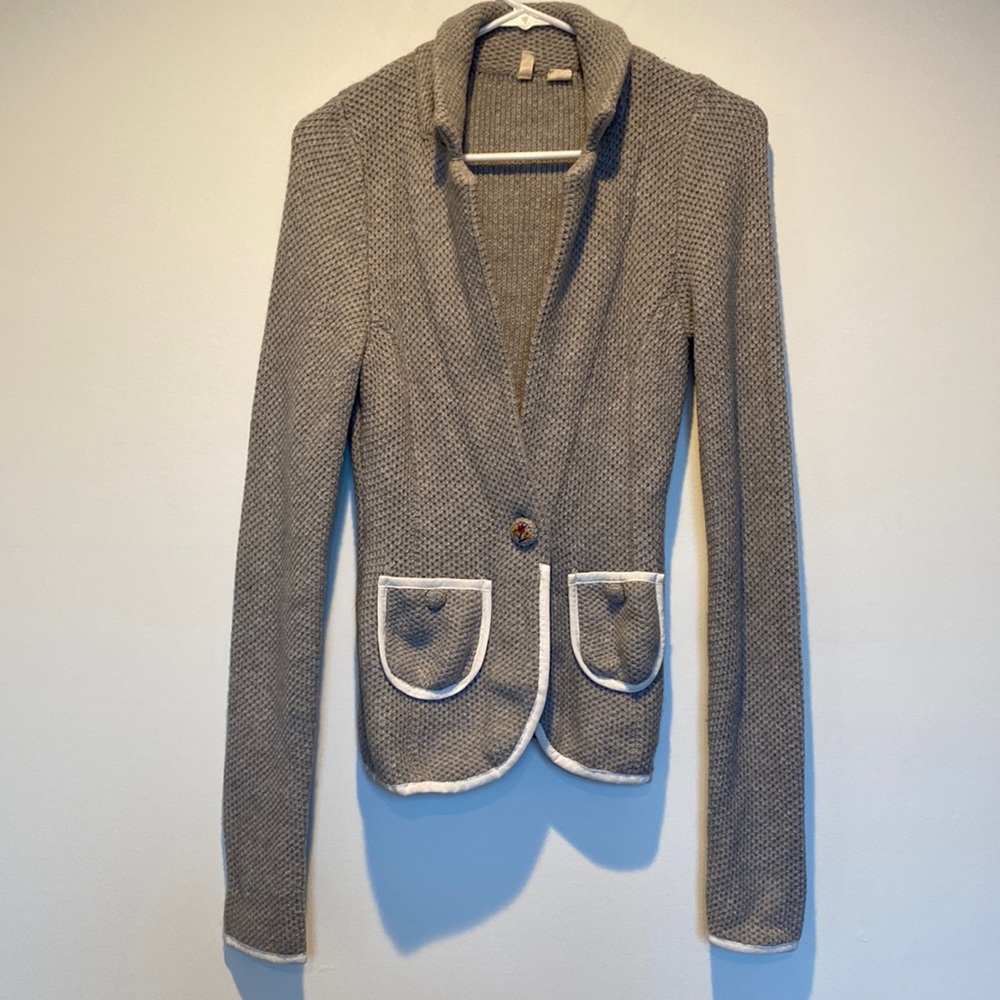 MOTH Anthropology Knitted Sweater Blazer w/ Floral Accent Button, Size XXS
